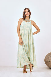 VESTIDO LARGO DE TIRANTES ESTAMPADO - VERDE