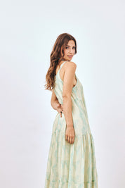 VESTIDO LARGO DE TIRANTES ESTAMPADO - VERDE