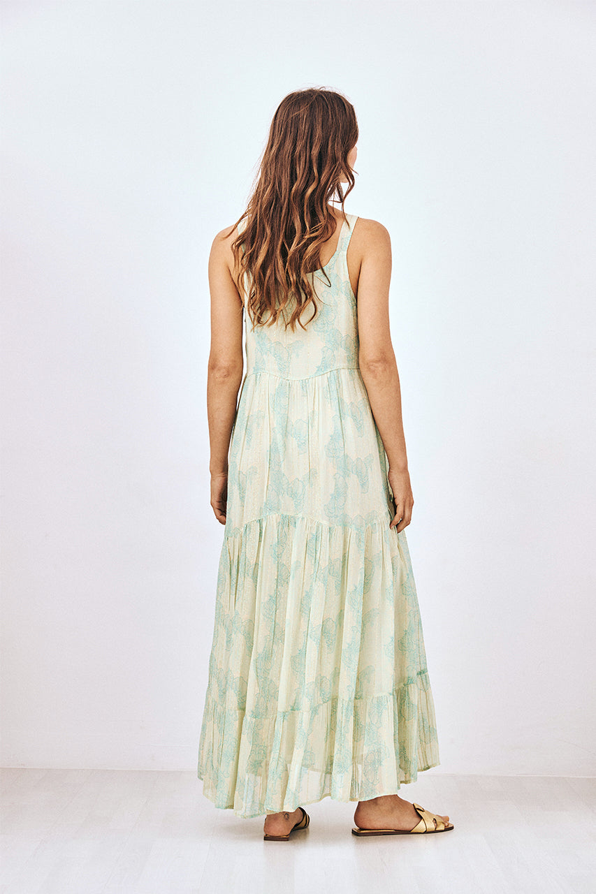 VESTIDO LARGO DE TIRANTES ESTAMPADO - VERDE