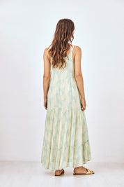 VESTIDO LARGO DE TIRANTES ESTAMPADO - VERDE