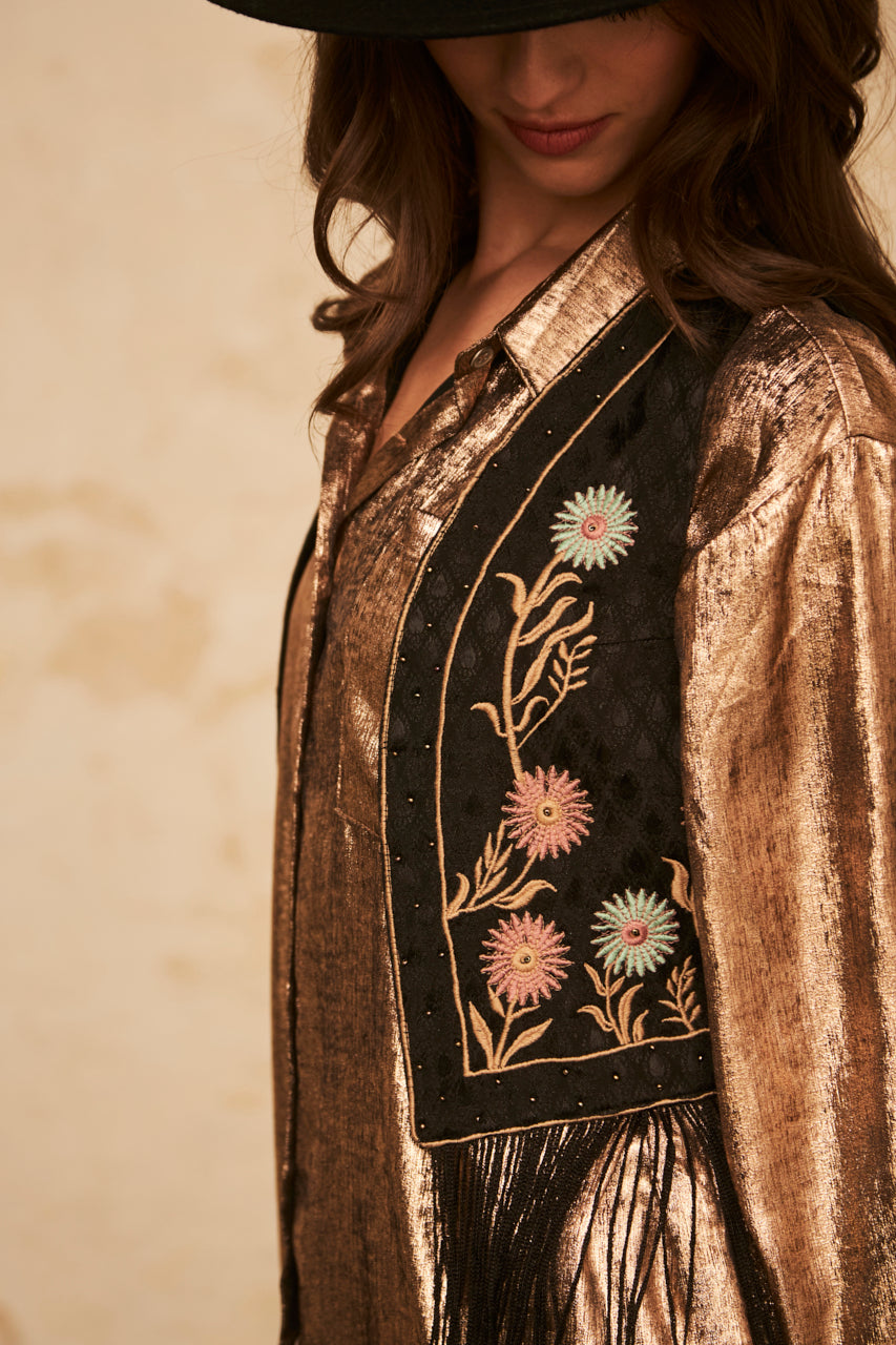 SHORT EMBROIDERED VEST - BLACK
