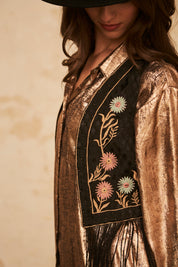 SHORT EMBROIDERED VEST - BLACK