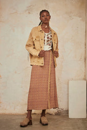 FALDA MIDI CRUZADA ESTAMPADA - CAMEL