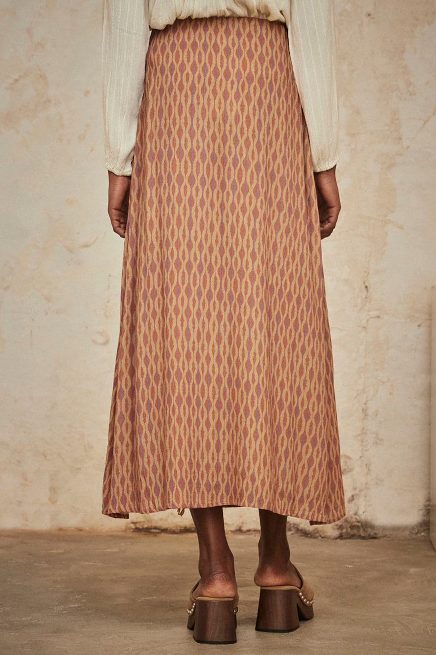 FALDA MIDI CRUZADA ESTAMPADA - CAMEL