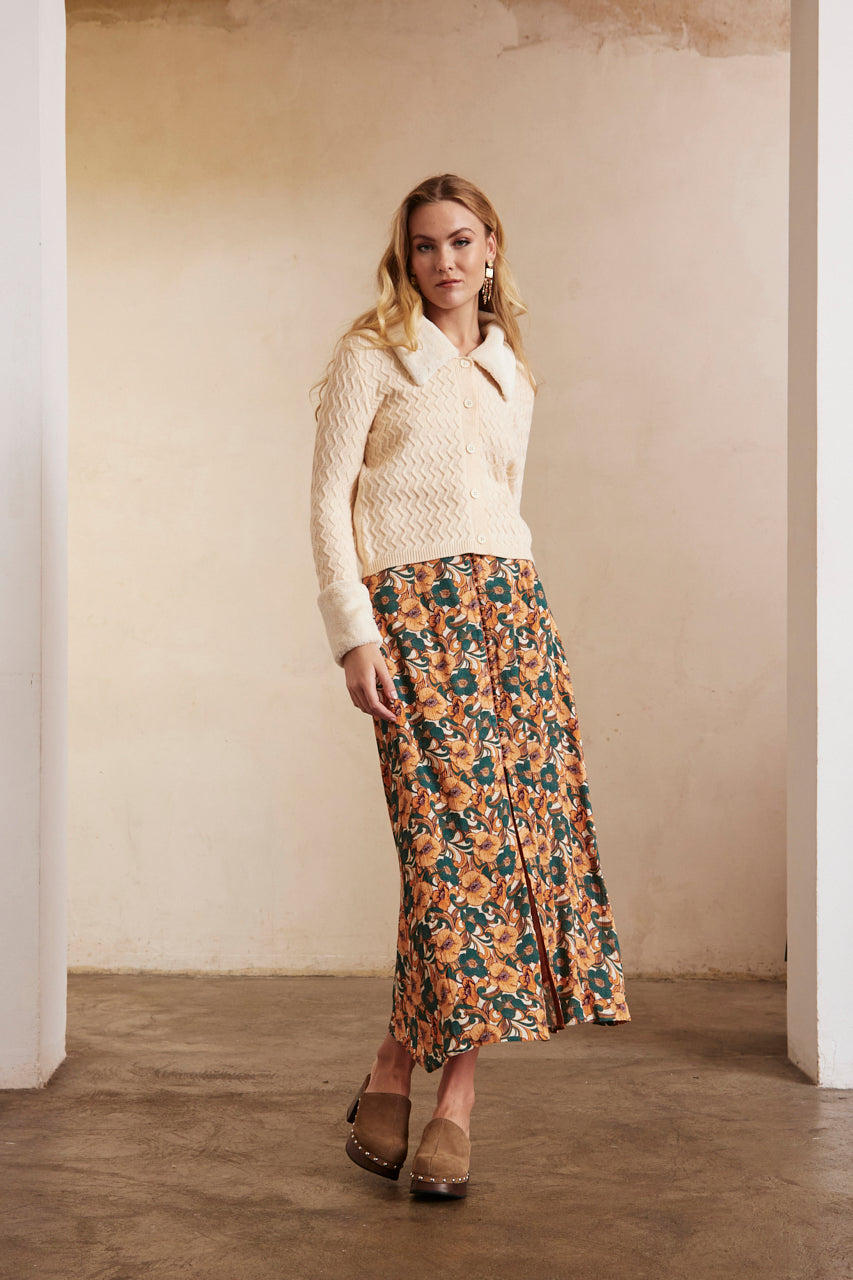 Long Printed Skirt - Brick