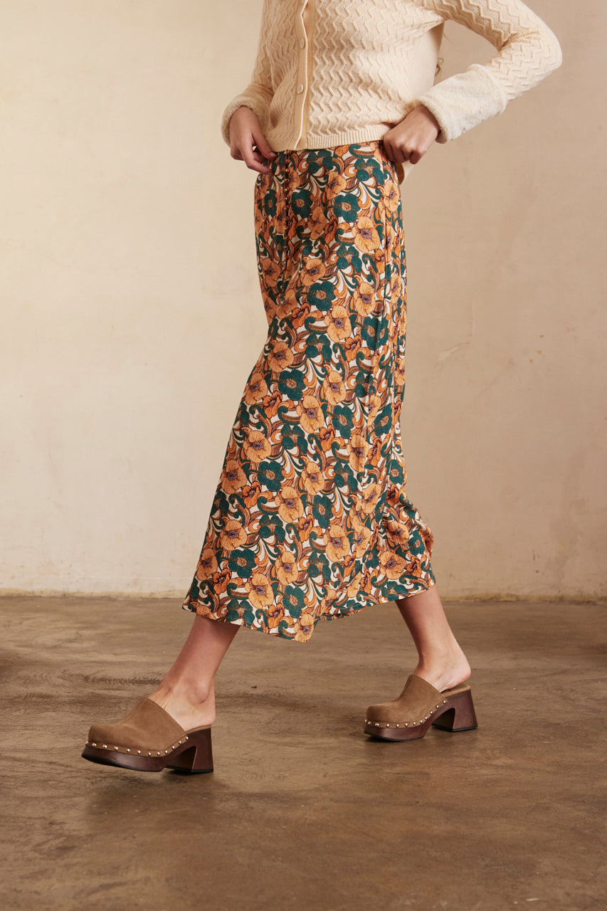 Long Printed Skirt - Brick