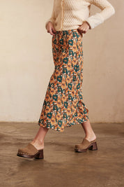 Long Printed Skirt - Brick