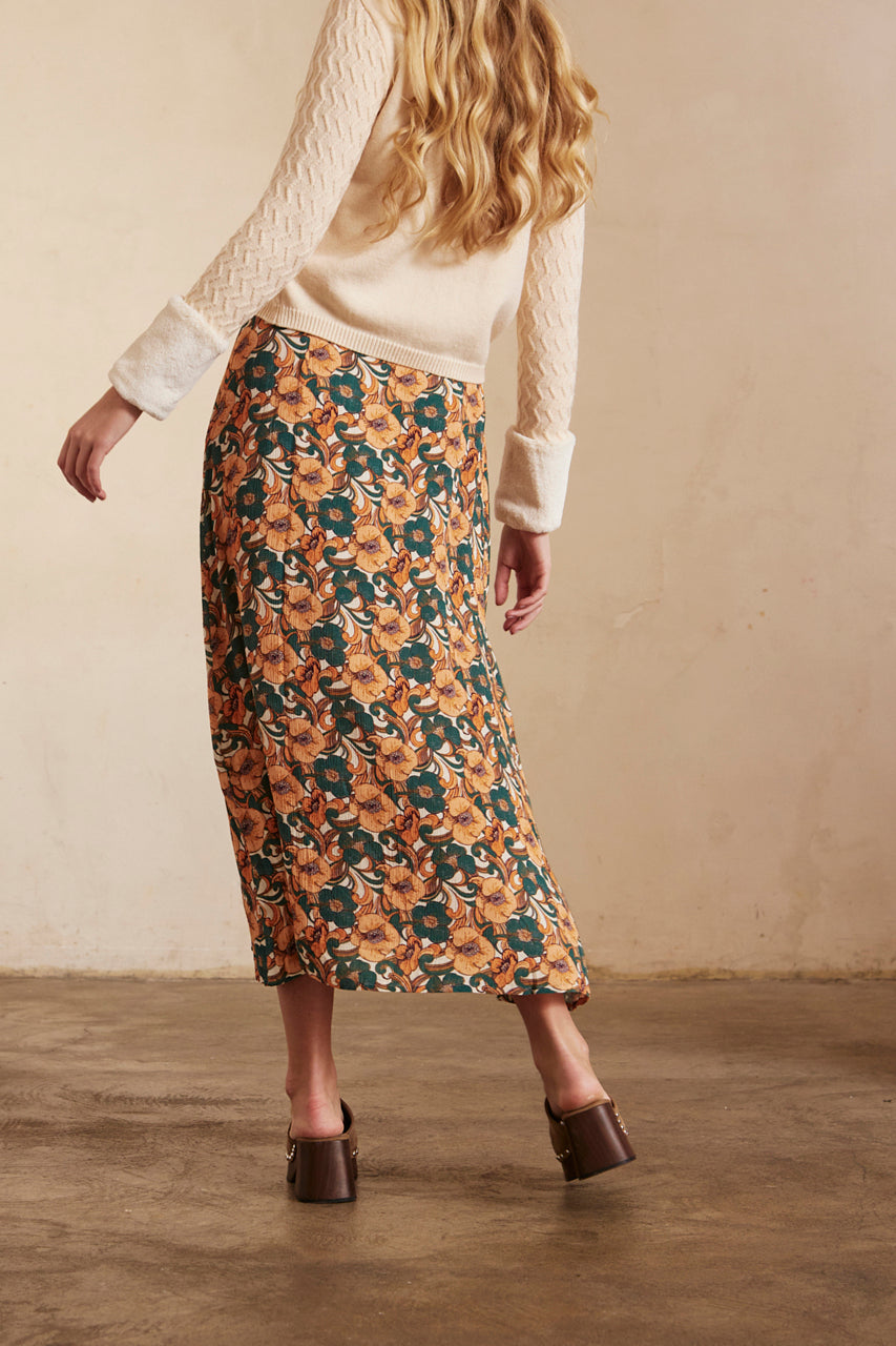 Long Printed Skirt - Brick