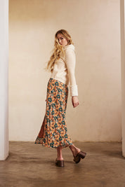 Long Printed Skirt - Brick