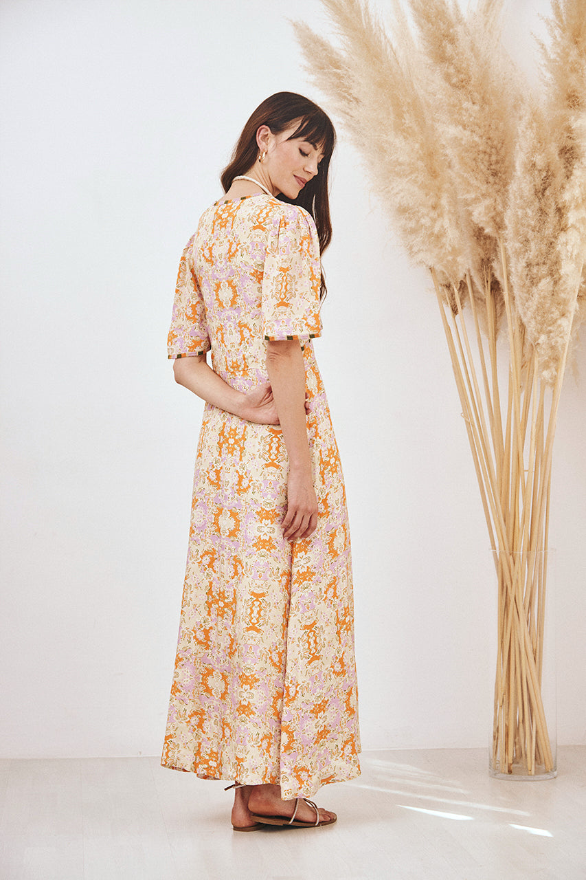VESTIDO LARGO ESTAMPADO BORDADO PINK L - PINK