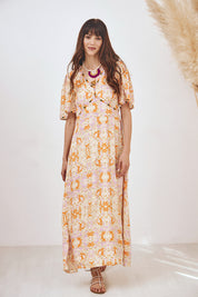 VESTIDO LARGO ESTAMPADO BORDADO PINK L - PINK