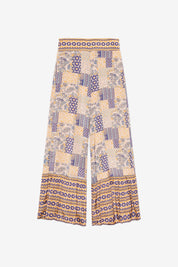 PANTALÓN FLUIDO PATCHWORK - AZUL