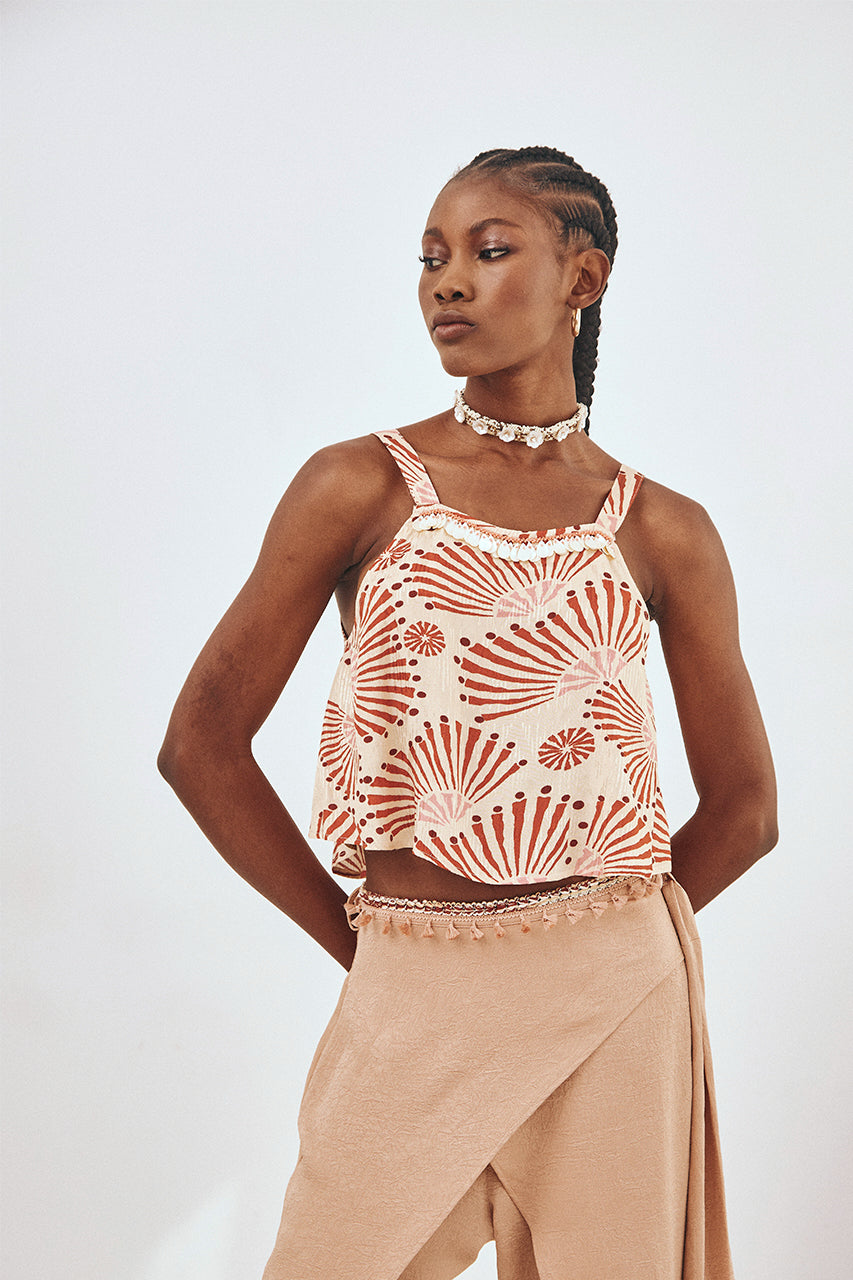 TOP CORTO ESTAMPADO TIRANTES - CORAL