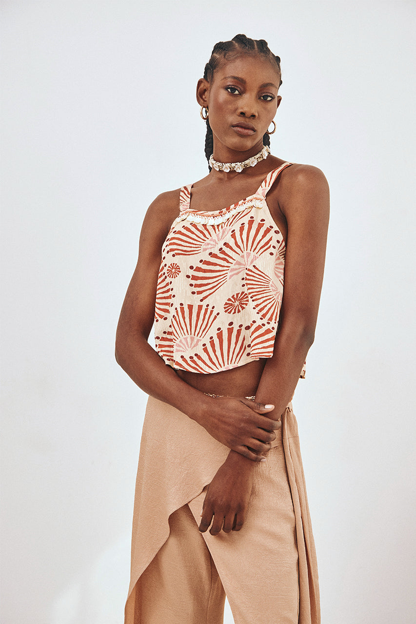 TOP CORTO ESTAMPADO TIRANTES - CORAL