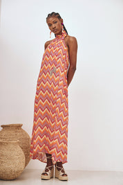 VESTIDO HALTER LARGO ESTAMPADO - ROSA