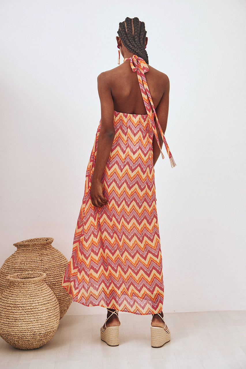 VESTIDO HALTER LARGO ESTAMPADO - ROSA