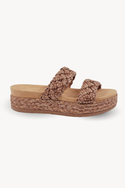 SANDALIAS PLATAFORMA DOBLE TIRA RAFIA TRENZADA - CAMEL