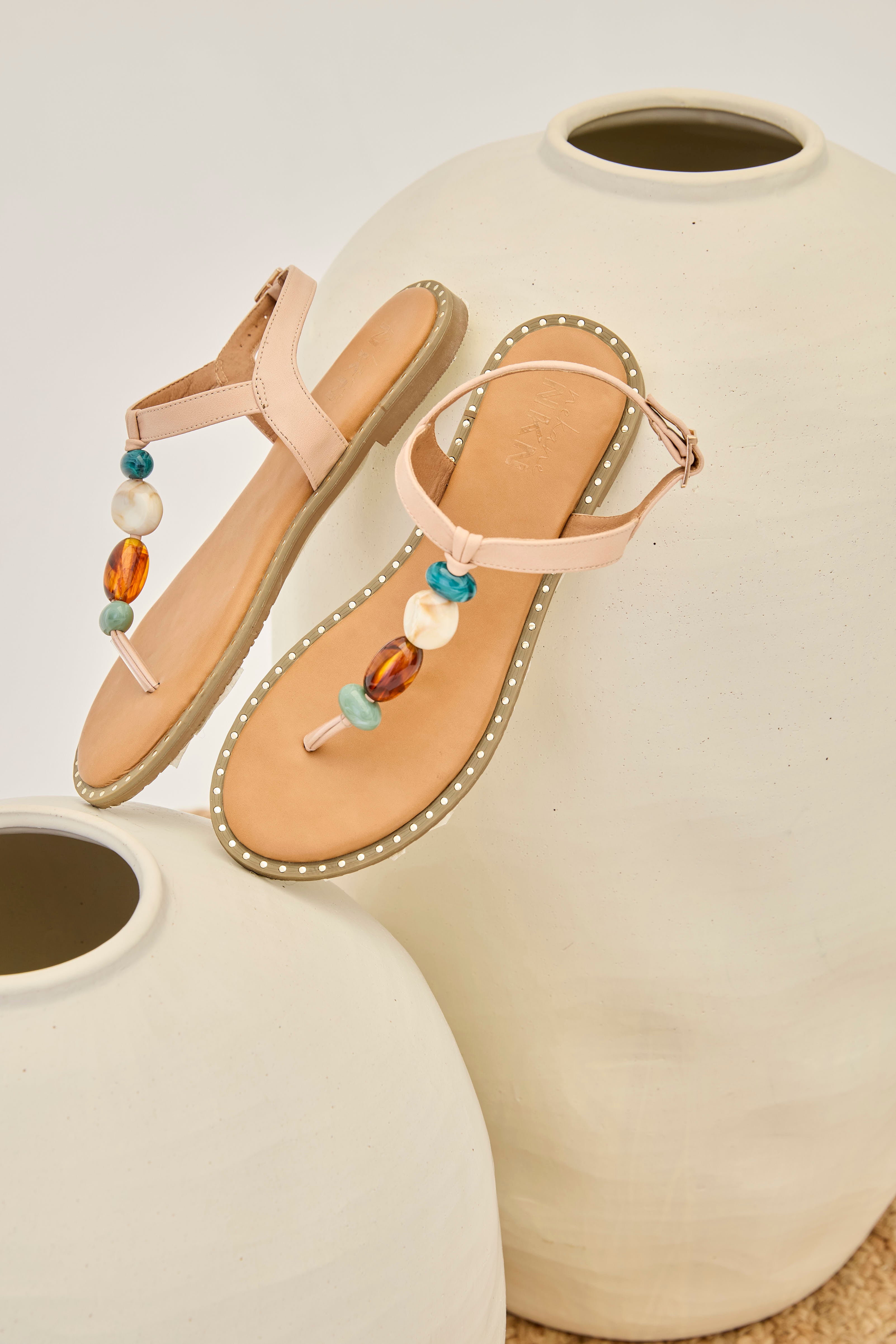 SANDALIAS ESCLAVA PIEDRAS MULTICOLOR - CRUDO