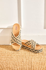 SANDALIAS PLATAFORMA RAFIA BICOLOR - CRUDO