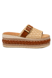 SANDALIAS PLATAFORMA RAFIA CINTA PIEL - CAMEL