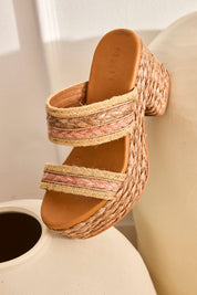 SANDALIAS DOBLE TIRA RAFIA TACÓN PLATAFORMA - ROSA