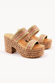 SANDALIAS DOBLE TIRA RAFIA TACÓN PLATAFORMA - ROSA