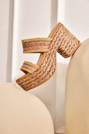 SANDALIAS DOBLE TIRA RAFIA TACÓN PLATAFORMA - ROSA