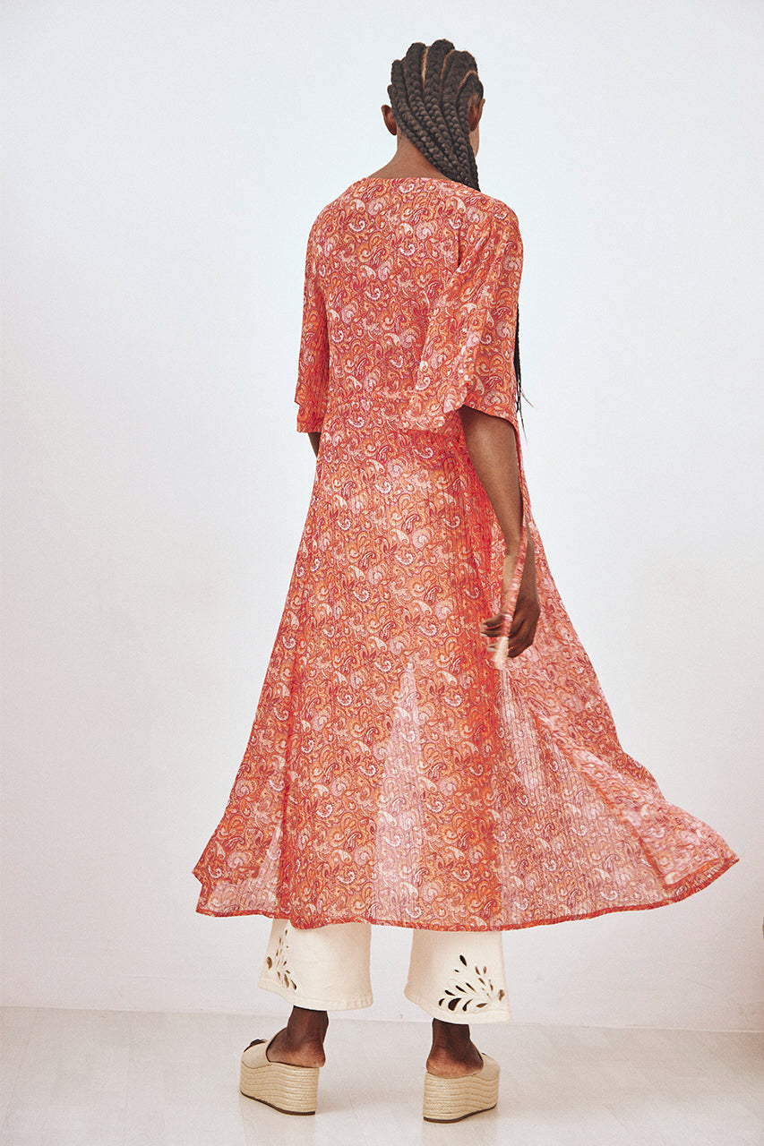 KIMONO LARGO ESTAMPADO LÚREX - CORAL