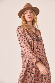 VESTIDO MIDI FLORES RETRO - PEACH