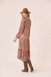 VESTIDO MIDI FLORES RETRO - PEACH