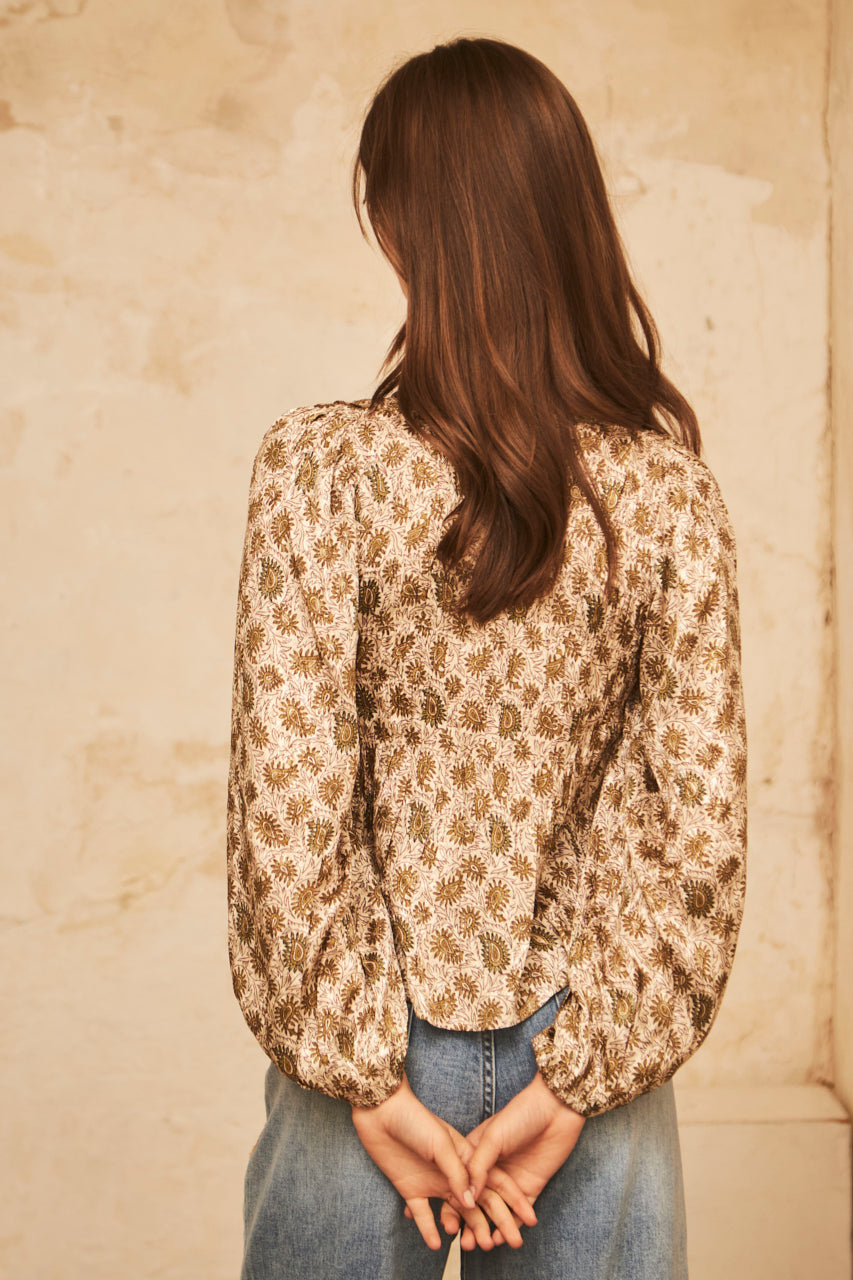 BLUSA MANGA LARGA ESTAMPADA C/  NIDO DE ABEJA - GREEN