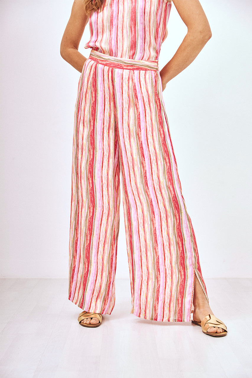 PANTALÓN FLUIDO ESTAMPADO BORDADO - CORAL