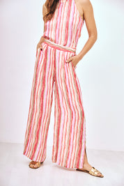 PANTALÓN FLUIDO ESTAMPADO BORDADO - CORAL