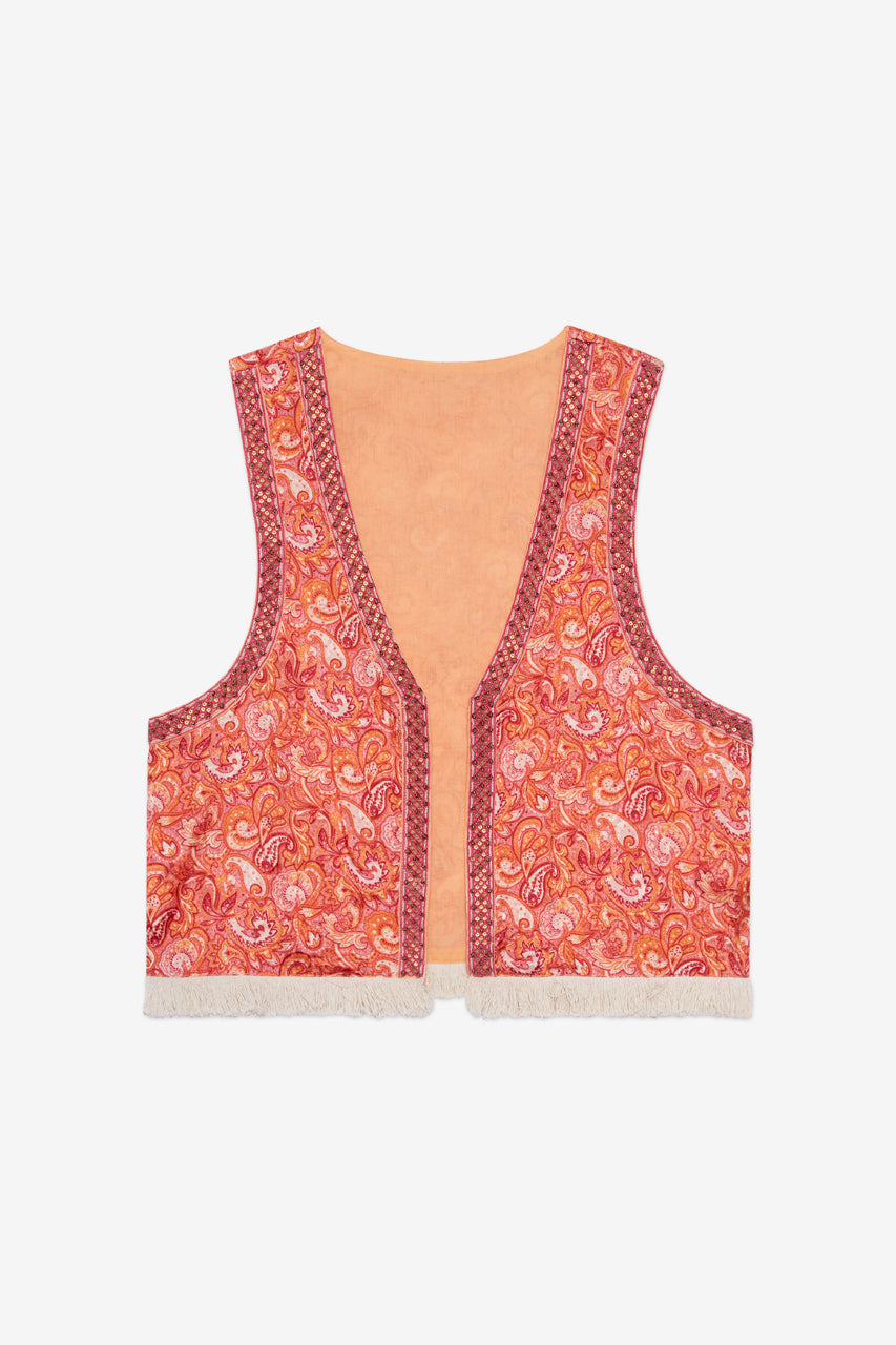 CHALECO ESTAMPADO PAISLEY - CORAL