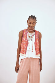 CHALECO ESTAMPADO PAISLEY - CORAL