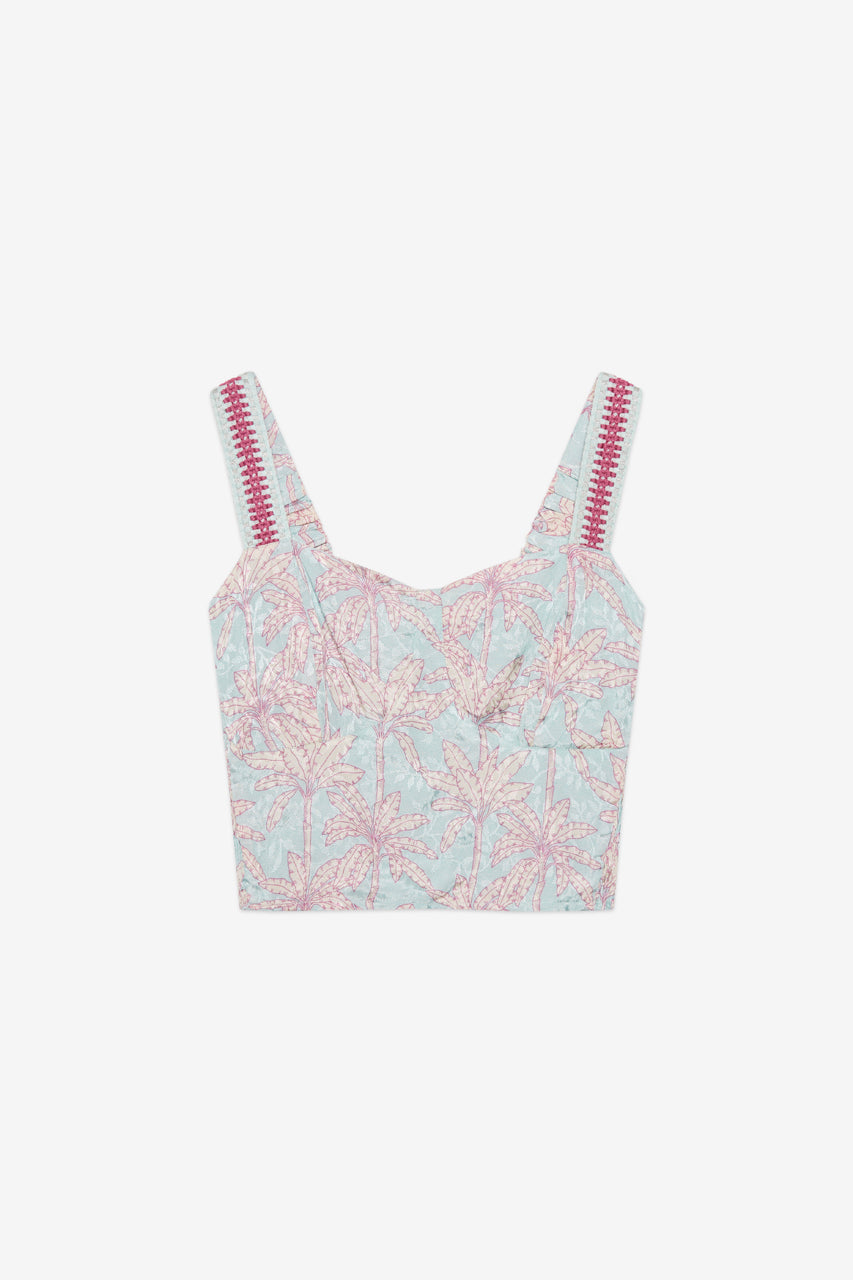 EMBROIDERED PRINT CROPPED CAMISOLE - TURQUOISE