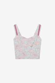 EMBROIDERED PRINT CROPPED CAMISOLE - TURQUOISE
