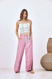 EMBROIDERED PRINT CROPPED CAMISOLE - TURQUOISE