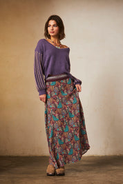 FALDA MIDI ESTAMPADA - WINE