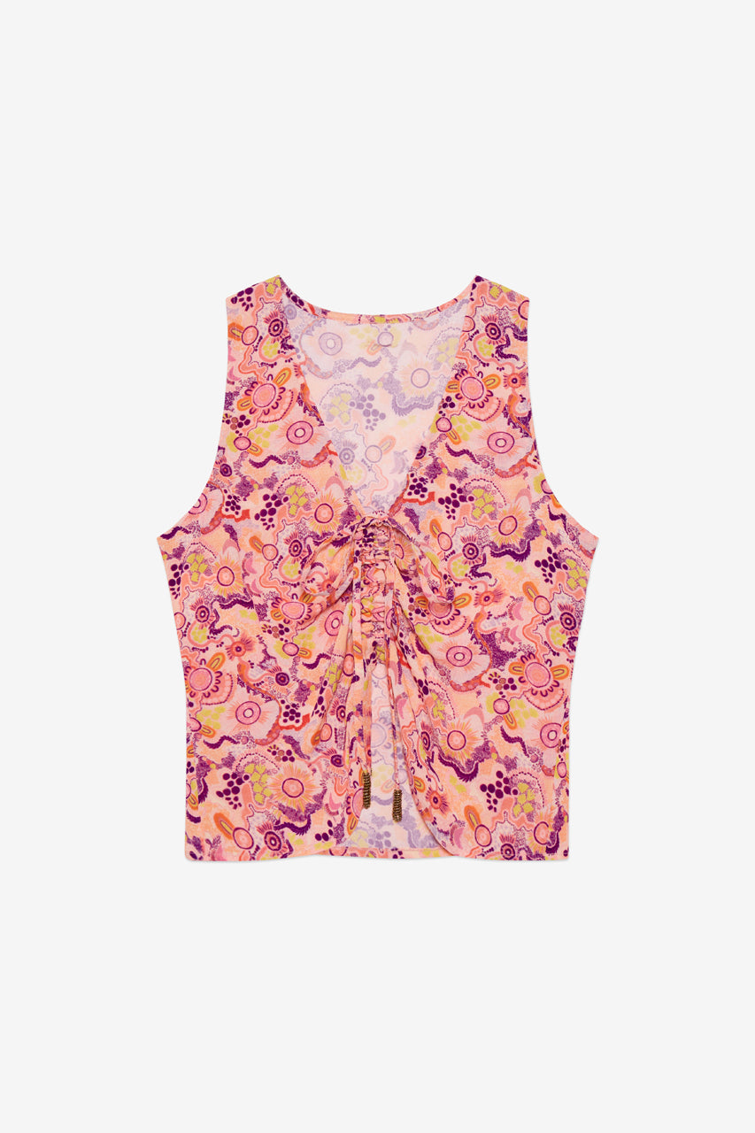 PRINTED TOP WITH CENTRAL RUCHING - PINK