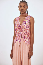 PRINTED TOP WITH CENTRAL RUCHING - PINK