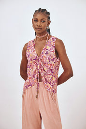 PRINTED TOP WITH CENTRAL RUCHING - PINK