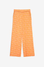 FLUID EMBROIDERED PRINT TROUSERS - PEACH