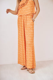 FLUID EMBROIDERED PRINT TROUSERS - PEACH