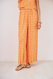 FLUID EMBROIDERED PRINT TROUSERS - PEACH