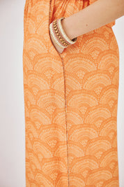 FLUID EMBROIDERED PRINT TROUSERS - PEACH