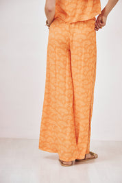 FLUID EMBROIDERED PRINT TROUSERS - PEACH