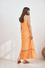 VESTIDO LARGO ESTAMPADO CON  BORDADO - PEACH
