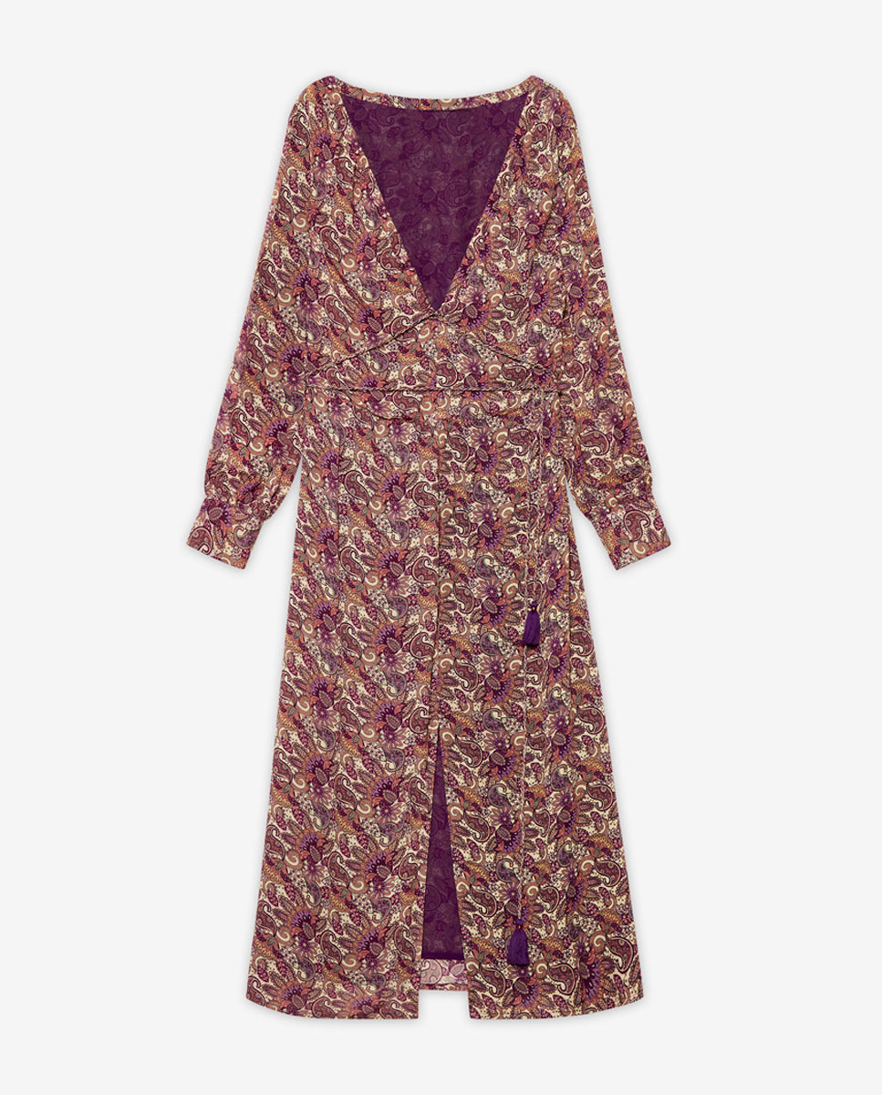VESTIDO LARGO MANGA LARGA ESTAMPADO - PURPLE