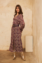 VESTIDO LARGO MANGA LARGA ESTAMPADO - PURPLE
